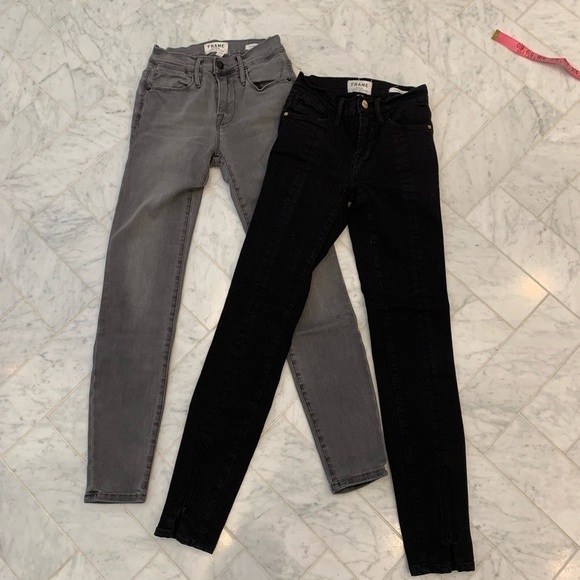 𝅺FRAME Le high Skinny jeans black w/ front slit zippers sz 23  EUC - Picture 6 of 8
